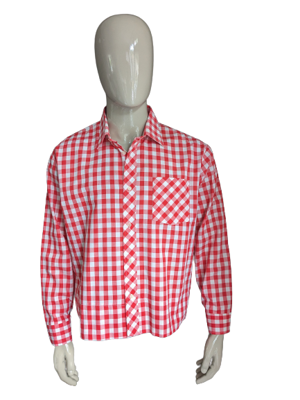 detectie Pygmalion Dezelfde Vintage 70's overhemd. Rood Wit geblokt. Maat XL. | EcoGents