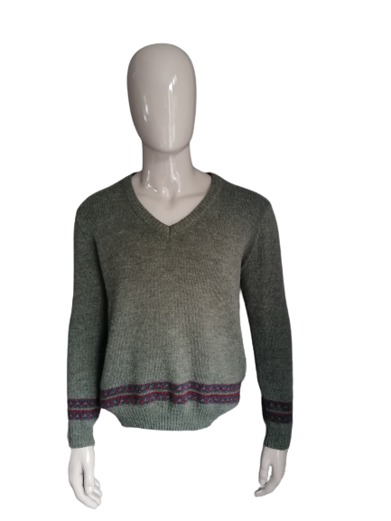 marketing Hub Cusco Vintage Wollen trui met V-hals. Groen gekleurd. Maat XL. | EcoGents