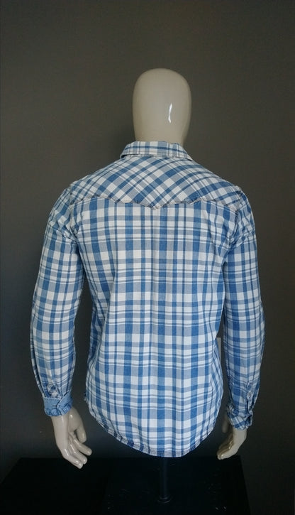 Mills Brothers Shirt. White a scacchi blu. Taglia L.