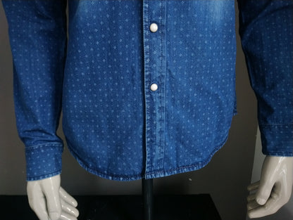 Garcia shirt with press studs. Blue print. Denim look. Size M.