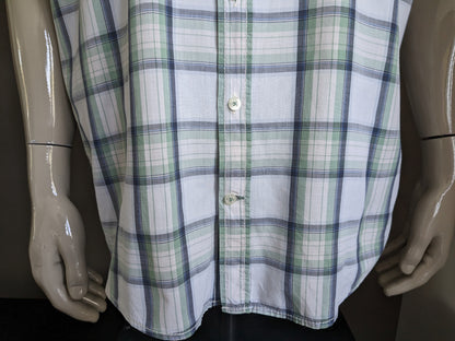 Camel Active Shirt short sleeve. Green blue white black checked. Size XL. / 2XL. Modern fit.