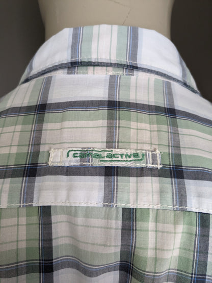 Camel Active Shirt short sleeve. Green blue white black checked. Size XL. / 2XL. Modern fit.