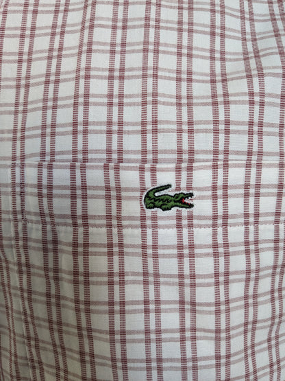 Lacoste overhemd korte mouw. Rood Wit geruit. Maat 5 / L > XL.