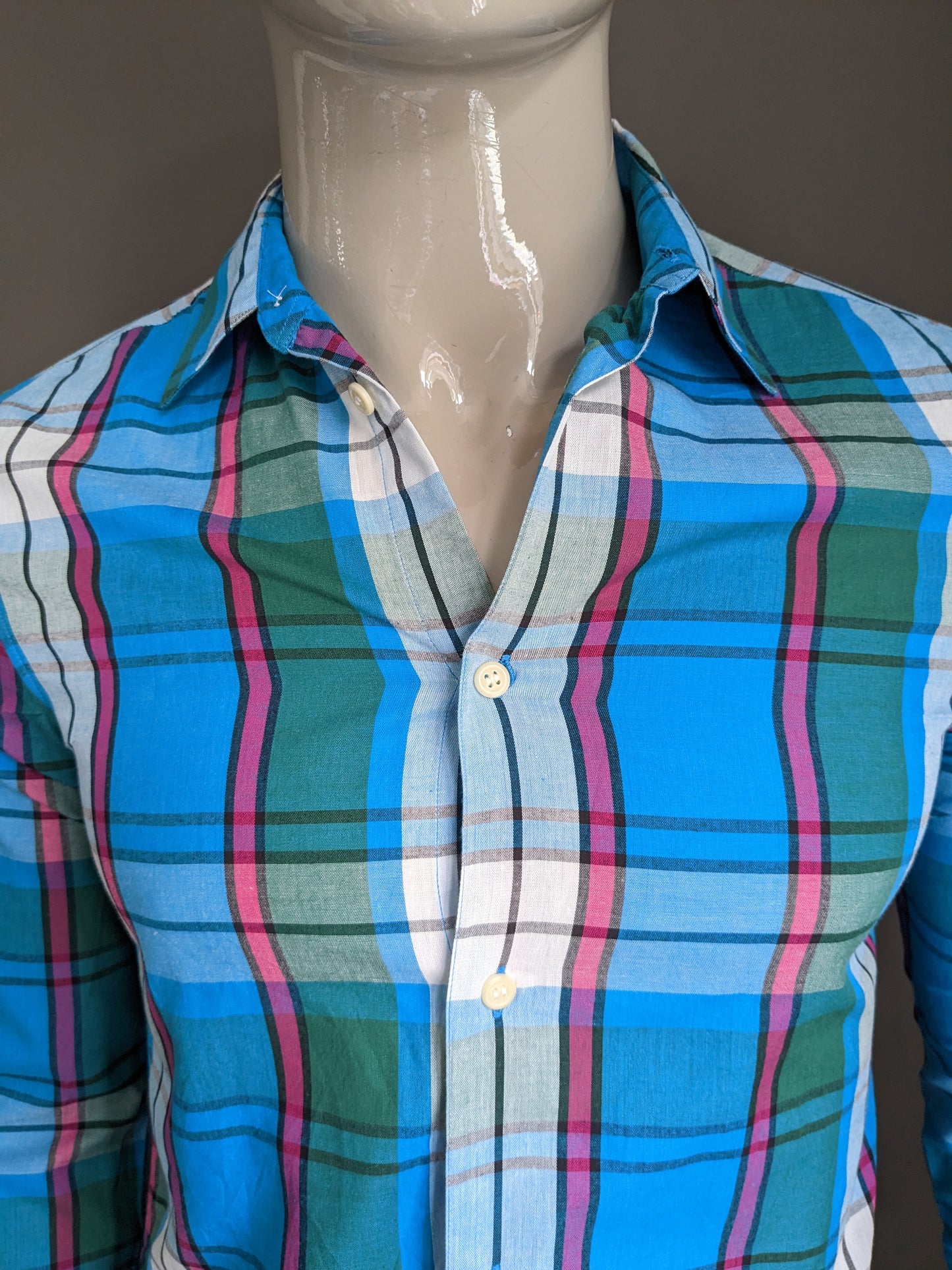 Cos camicia. A scacchi rosa verde blu. Taglia S.