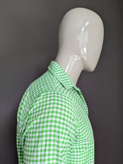 Trustgaudi by Gino Ginero shirt. Green white checkered. Size S. Slim Fit.