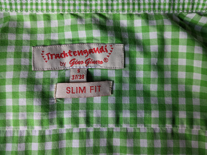 Trustgaudi by Gino Ginero shirt. Green white checkered. Size S. Slim Fit.