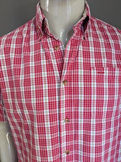 Wrangler shirt short sleeve. Red beige white checkered. Size M / L.