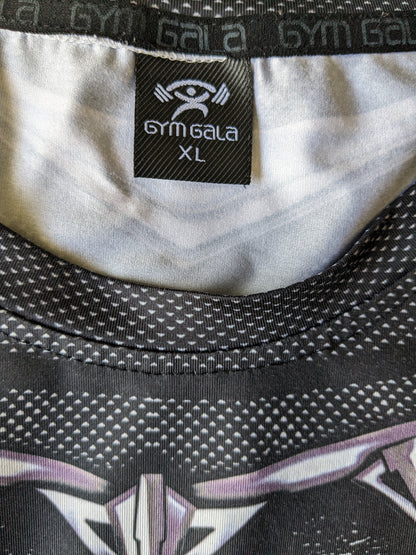 Camisa de estampado de Gymgala. Impresión gris negro. Tamaño xl. Estirar