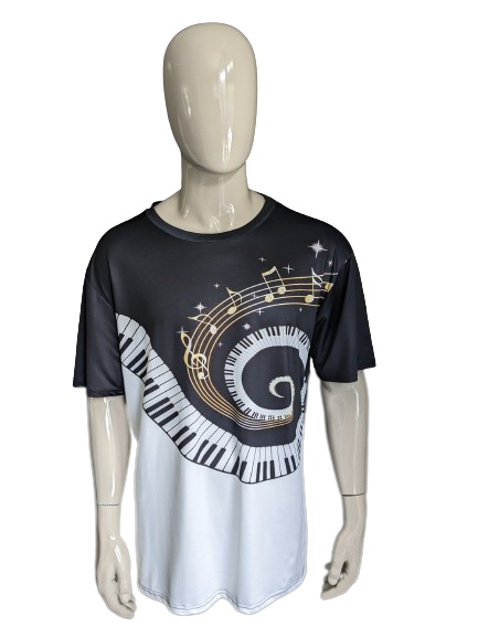 Chemise à imprimé de musique de piano. Couleur blanc noir. Taille xxl / 2xl. extensible.