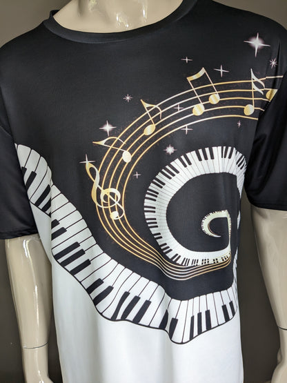 Chemise à imprimé de musique de piano. Couleur blanc noir. Taille xxl / 2xl. extensible.