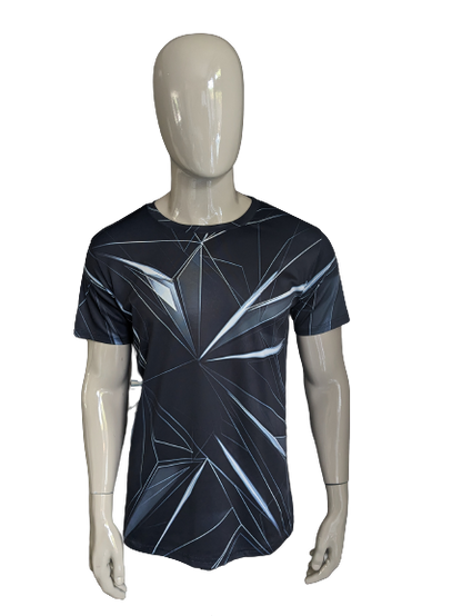 Geometric print shirt. Zwart Wit gekleurd. Maat M. stretch.