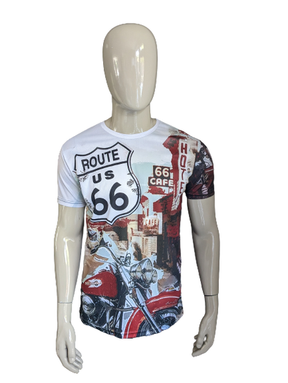 Chemise Route 66. Blanc rouge noir couleur. Taille M.