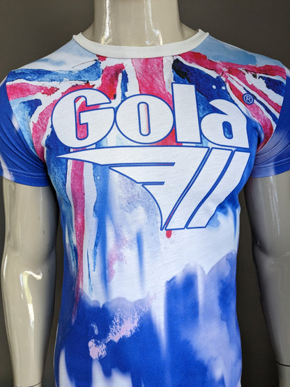 Gola Classics shirt. Blauw Wit Roze print. Maat M.