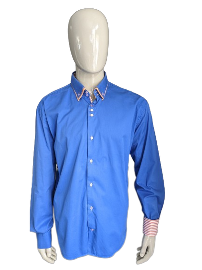 Chemise denim Wam avec double col. Couleur orange bleu. Taille xl.