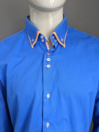 Chemise denim Wam avec double col. Couleur orange bleu. Taille xl.