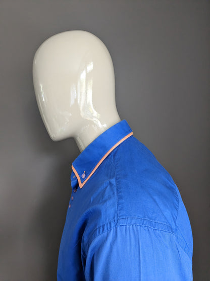 WAM Denim overhemd met dubbele kraag. Blauw Oranje gekleurd. Maat XL.