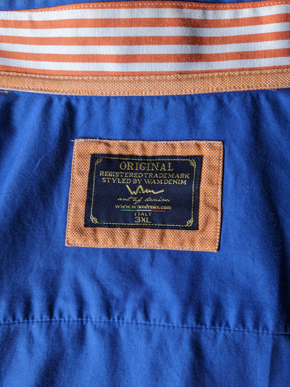 WAM Denim overhemd met dubbele kraag. Blauw Oranje gekleurd. Maat XL.