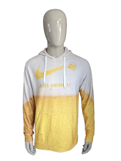 Mr Gugu y Miss Go "Simplemente beberlo" sudadera con capucha. Color blanco amarillo. Tamaño xl.