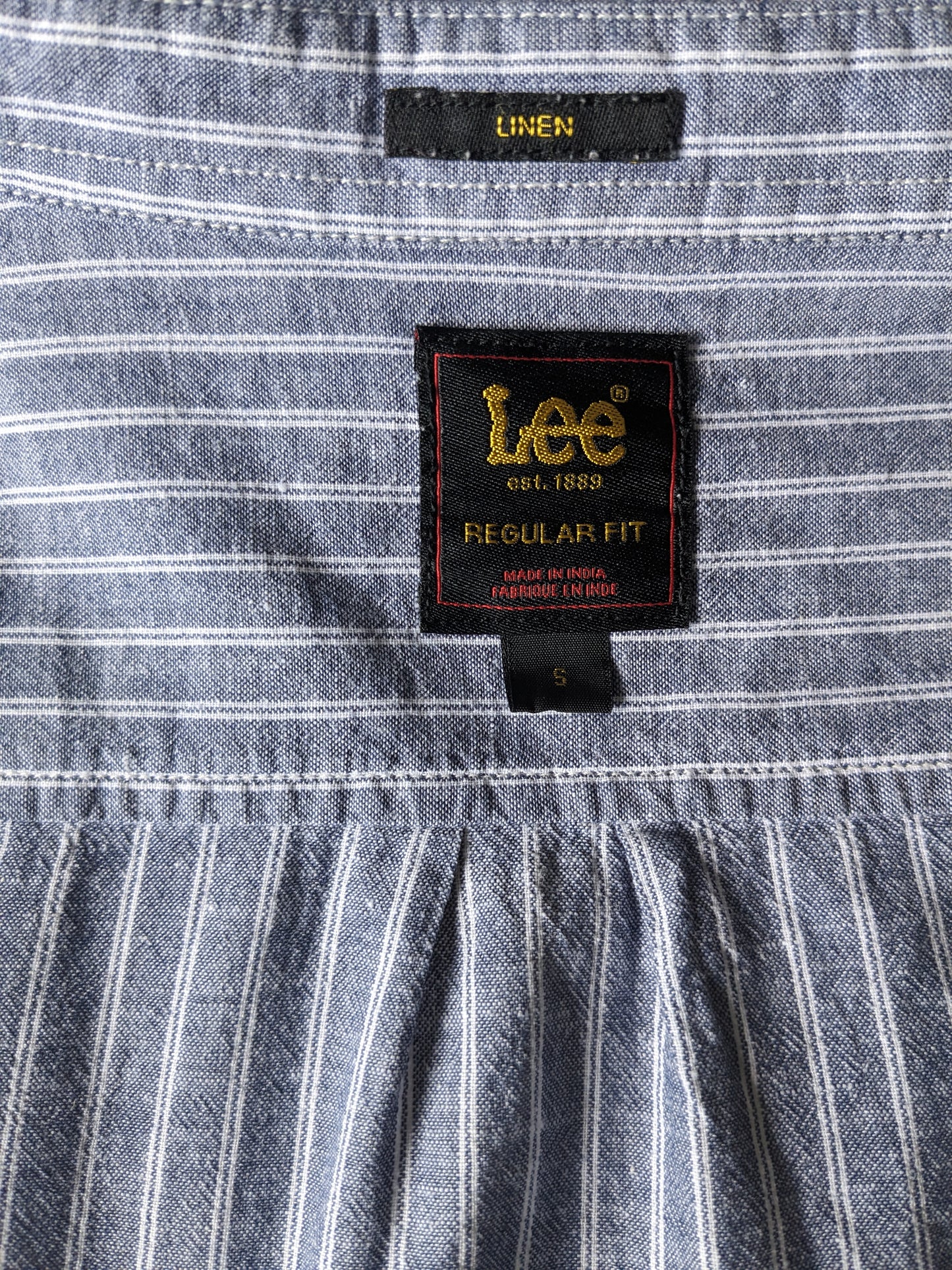 Camisa de lino Lee. Blanco azul rayado. Tamaño S. Ajuste regular. 88% algodón y 12% de lino.