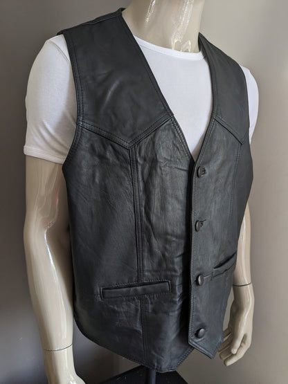 Leather waistcoat. Double -sided leather. Black colored. Size XL. #312