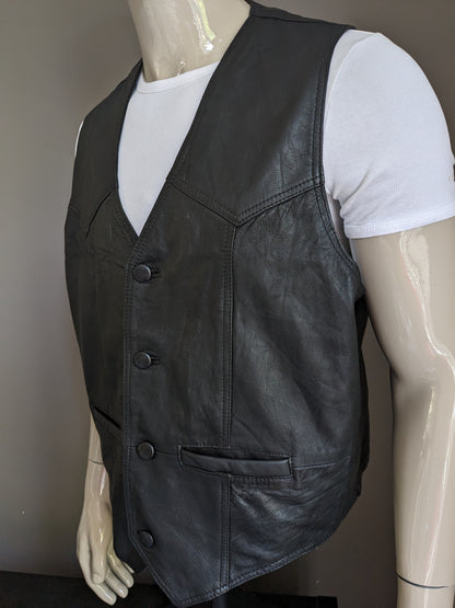 Leather waistcoat. Double -sided leather. Black colored. Size XL. #312