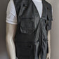 CS701 Leren Bodywarmer met vele zakken. Zwarte patches.  Maat XL. met 1 binnenzak.