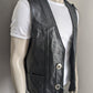 Tough master's leather leather biker waistcoat. Double-sided with lace & spas applications. Black colored. Size 2XL.
