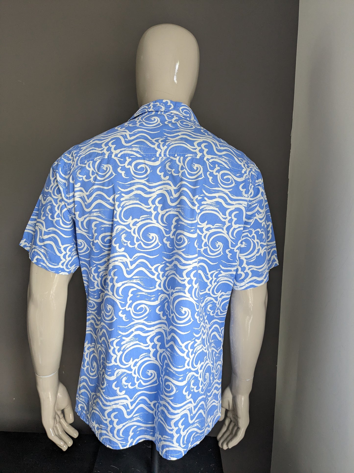 Chemise Blue Anchor Shirt Sleeve. Impression blanche bleue. Taille xl.