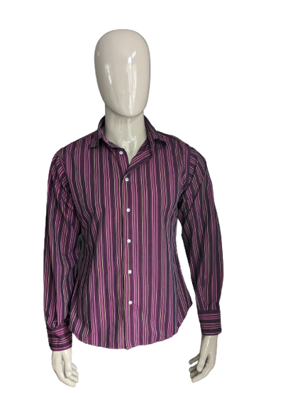 Camicia vintage de blasio. Strisce rosa marrone viola. Taglia M.