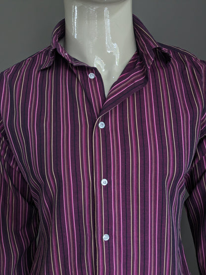 Camicia vintage de blasio. Strisce rosa marrone viola. Taglia M.