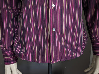 Camicia vintage de blasio. Strisce rosa marrone viola. Taglia M.