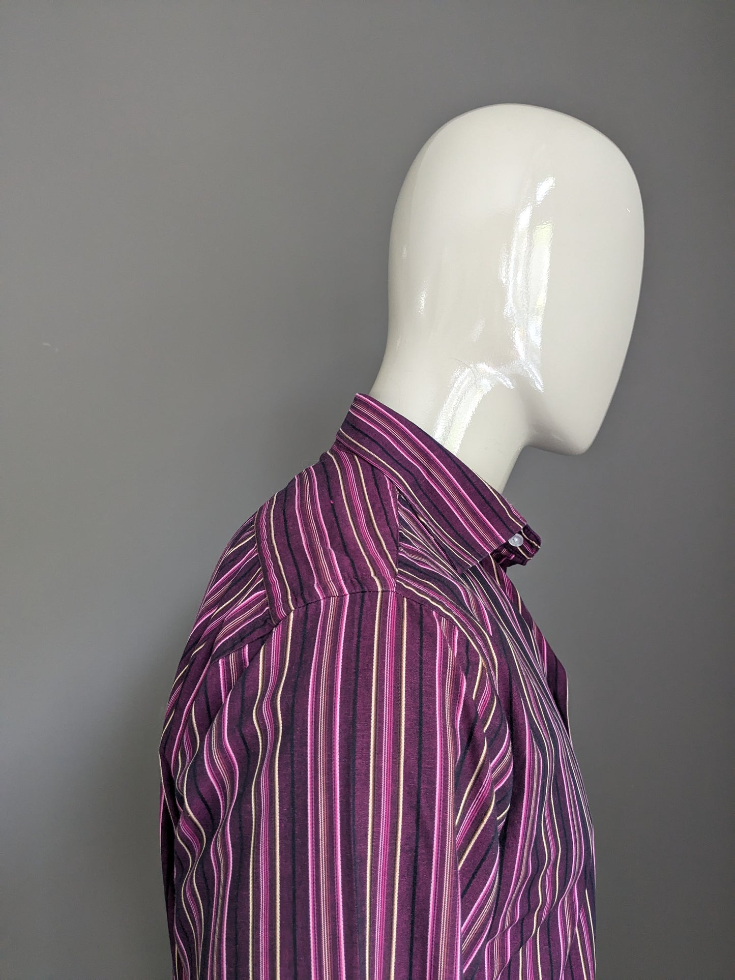 Camisa Vintage de Blasio. Purple marrón rosa rayado. Talla M.