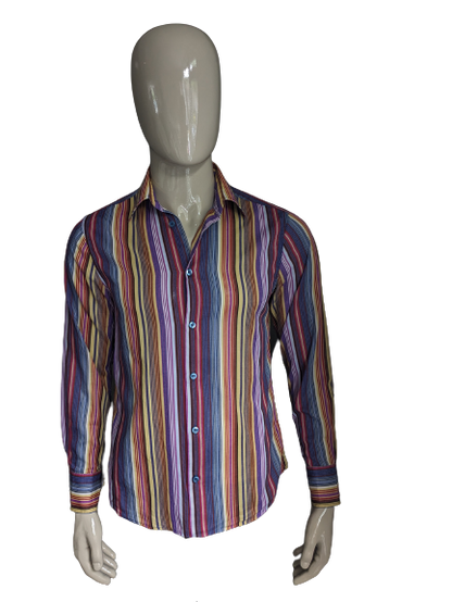 H&M shirt. Purple brown yellow red striped. Size M.