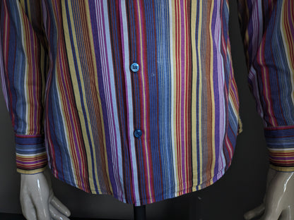 H&M shirt. Purple brown yellow red striped. Size M.