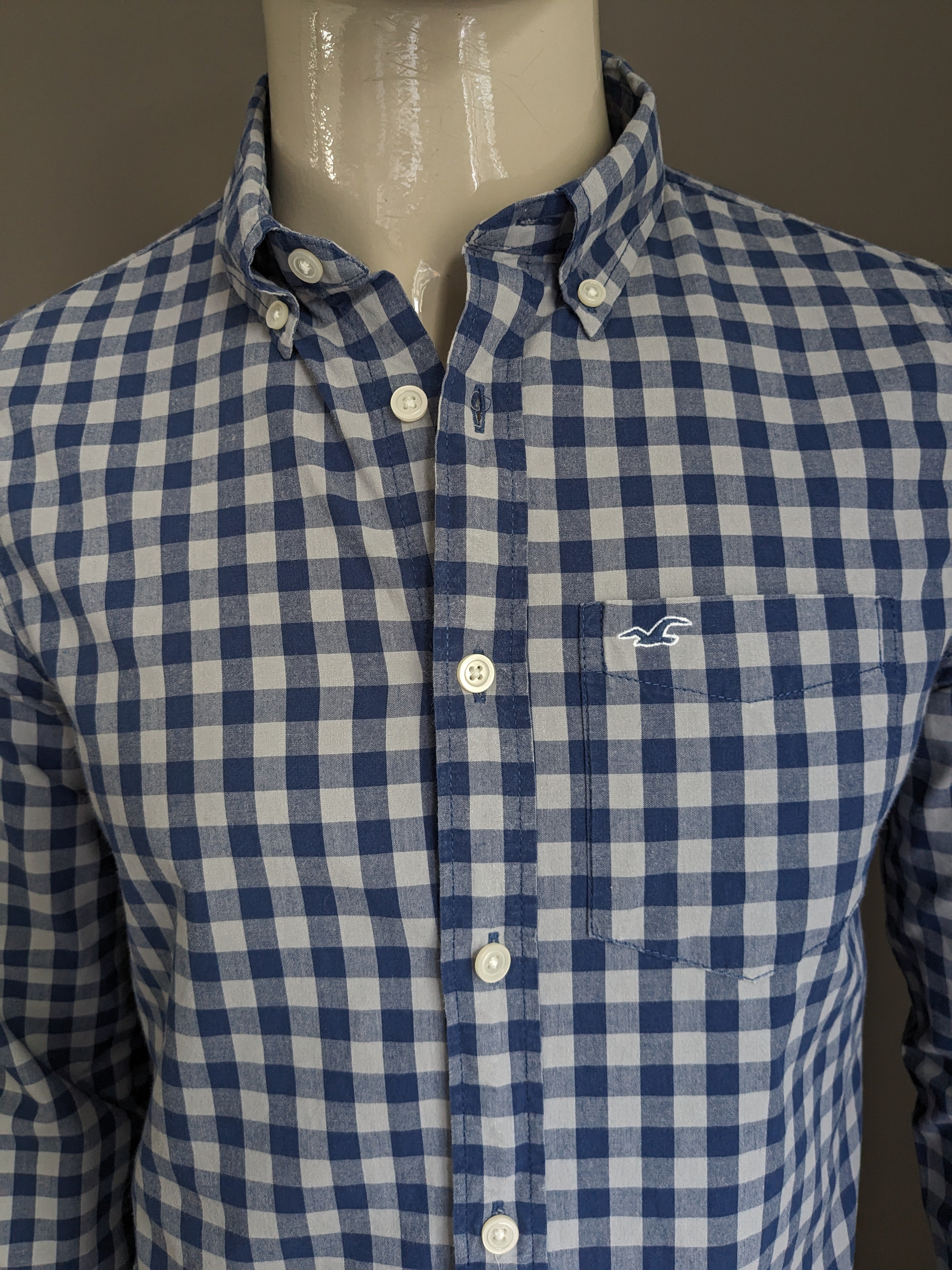 Chemise Hollister. Blue gris bloqu . Taille M. EcoGents