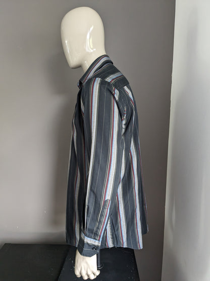 NPO vintage senza problemi camicia. Strisce grigio blu rosso nero. Dimensione 2xl / xxl.