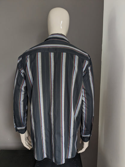 NPO vintage senza problemi camicia. Strisce grigio blu rosso nero. Dimensione 2xl / xxl.