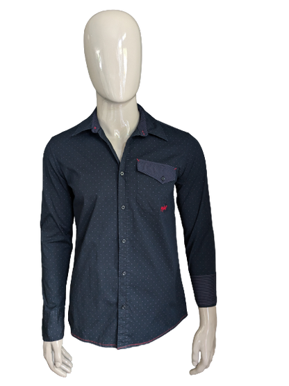 Camicia ripcurl. Stampa nera viola con ricamo rosso / cucitura. Taglia M.