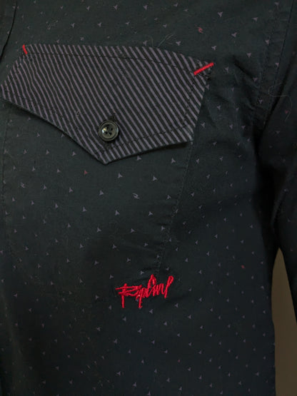 Ripcurl shirt. Black purple print with red embroidery / stitching. Size M.