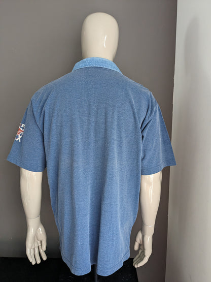 Vintage Complices polo. Blauw Beige Bruine print. Maat XL.