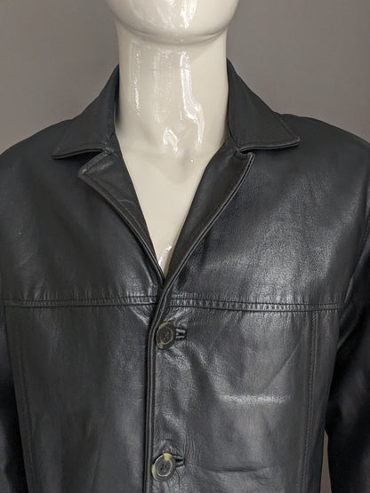 Leather jacket / jacket with buttons. Black colored. Size XL.