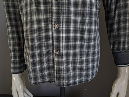 Tom Tompson Shirt. Boutons plus grands. Gris noir beige vérifié. Taille M. Fit régulier.