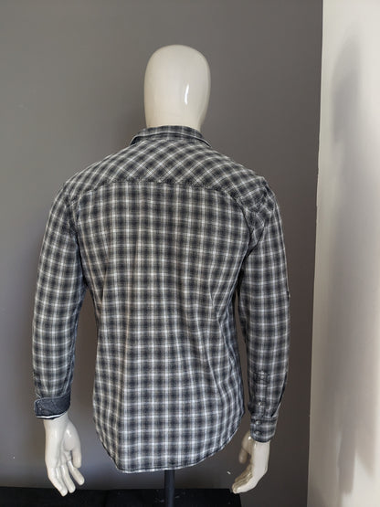 Camisa de Tom Tompson. Botones más grandes. Beige Black Grey revisado. Tamaño M. Ajuste regular.