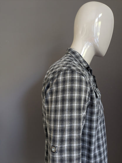 Tom Tompson shirt. Larger buttons. Beige black gray checked. Size M. Regular Fit.