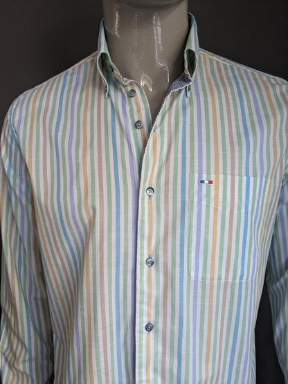 Portofino shirt. Blue green yellow striped. Size L. Regular Fit.