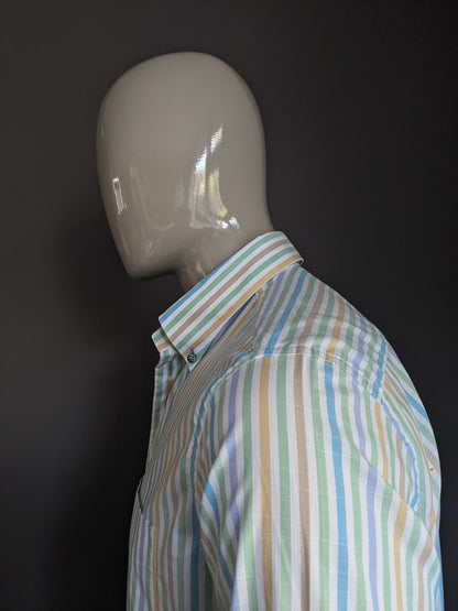 Camisa Portofino. Azul amarillo verde rayado. Tamaño L. Ajuste regular.