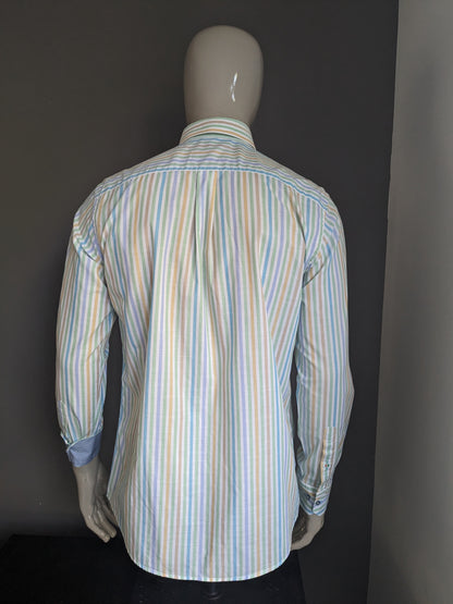 Portofino shirt. Blue green yellow striped. Size L. Regular Fit.