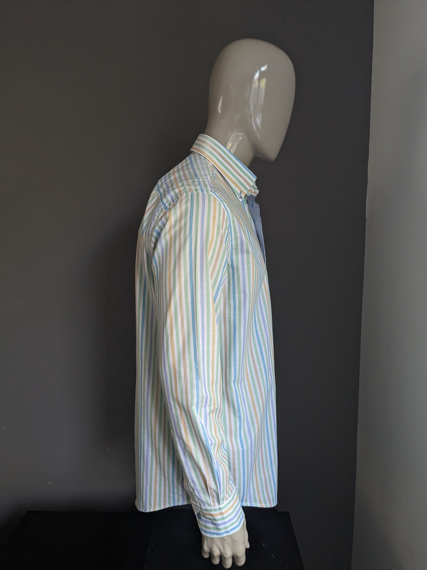 Camisa Portofino. Azul amarillo verde rayado. Tamaño L. Ajuste regular.