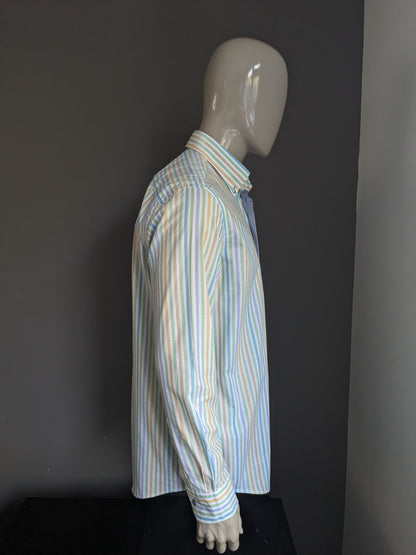 Portofino shirt. Blue green yellow striped. Size L. Regular Fit.