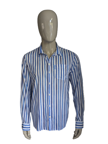 Escales Paris shirt. Blue white striped. Size XL.